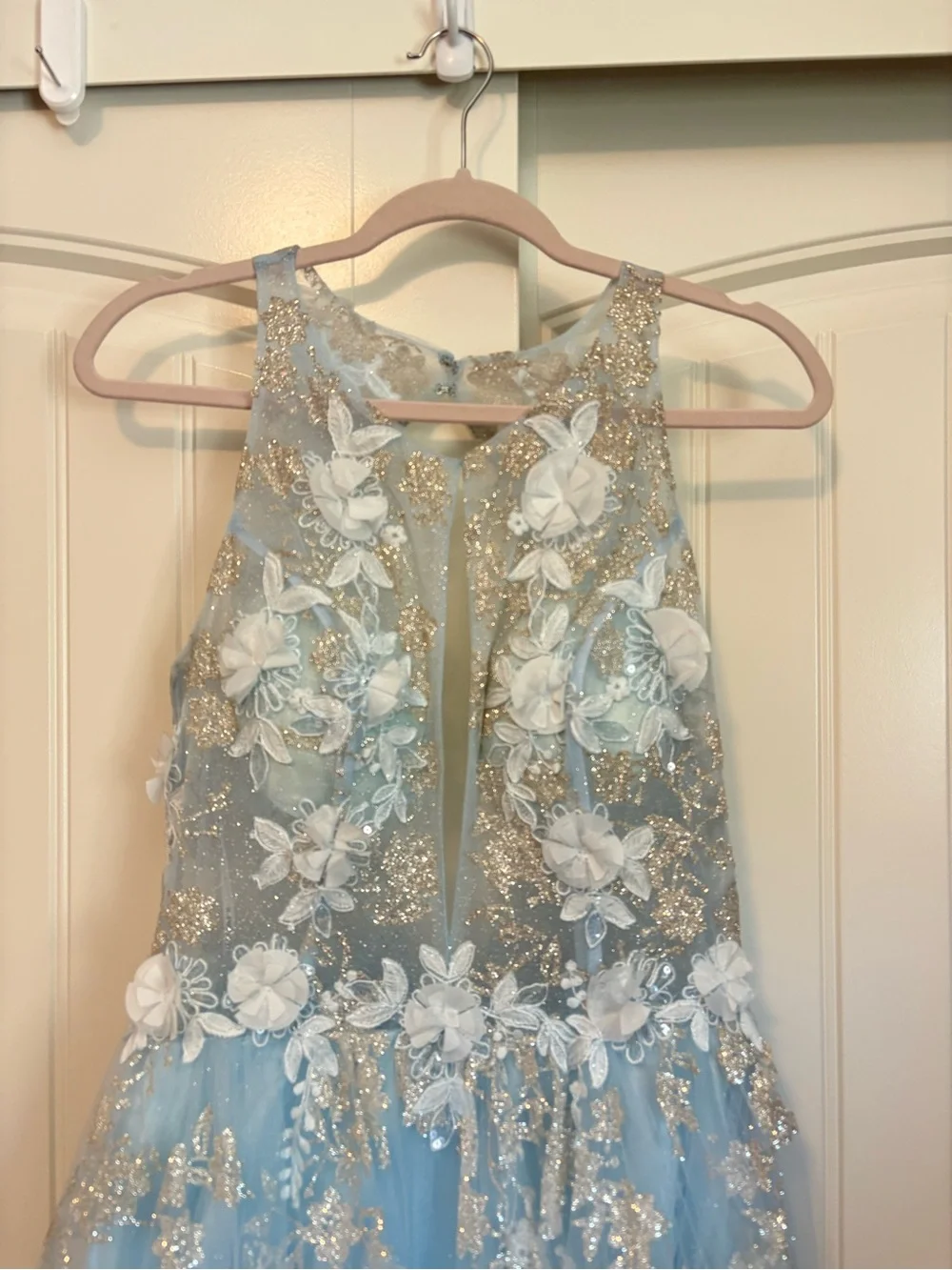 NWT Jovani 22515 tulle and glitter cocktail dress light blue size 6